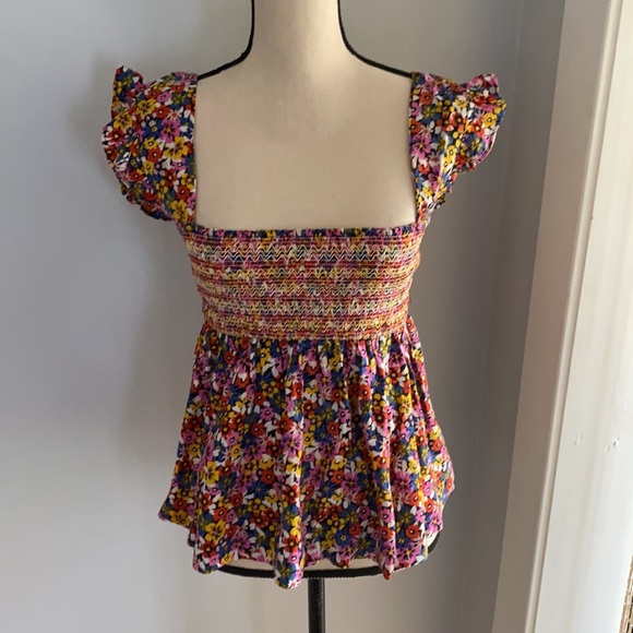 NWT UO Charlotte Smocked Ruffled Babydoll Top - Picture 2 of 10